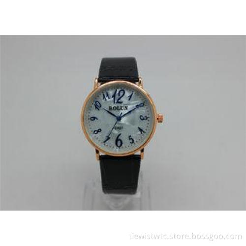 Round alloy case Rose gold Ladies Wrist Watches leather str